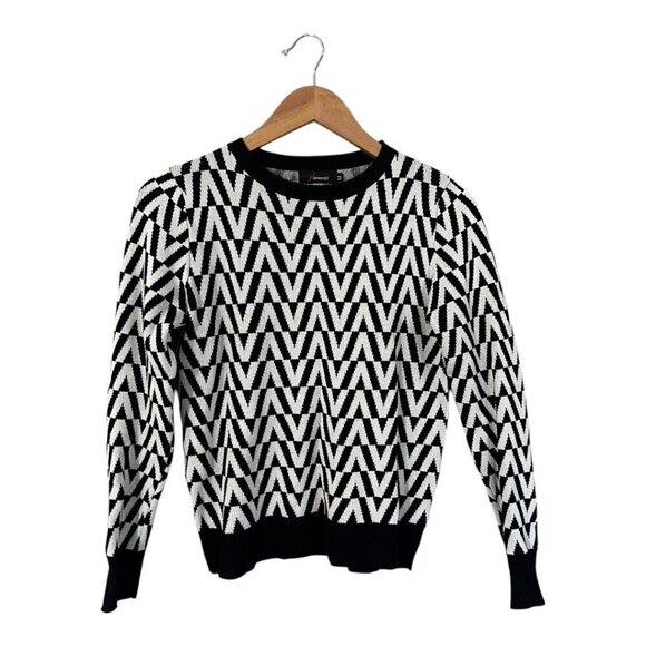 N By Nancy Geometric Sweater Women's Size Medium Black White - Picture 1 of 5